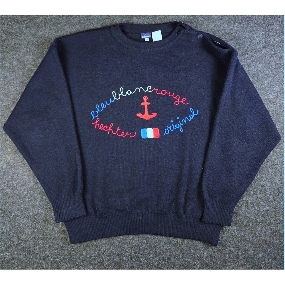 Vtg Daniel Hechter Women's Navy Nautical Embroidered Sweater Italy 90s Size M